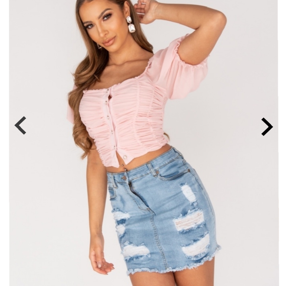 Distressed Jean mini skirt